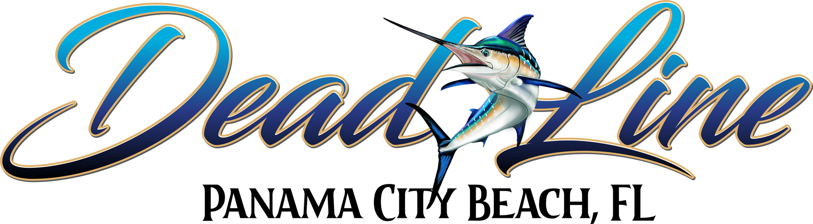 Dead Line transom design with blue marlin illustration, Panama City Beach FL