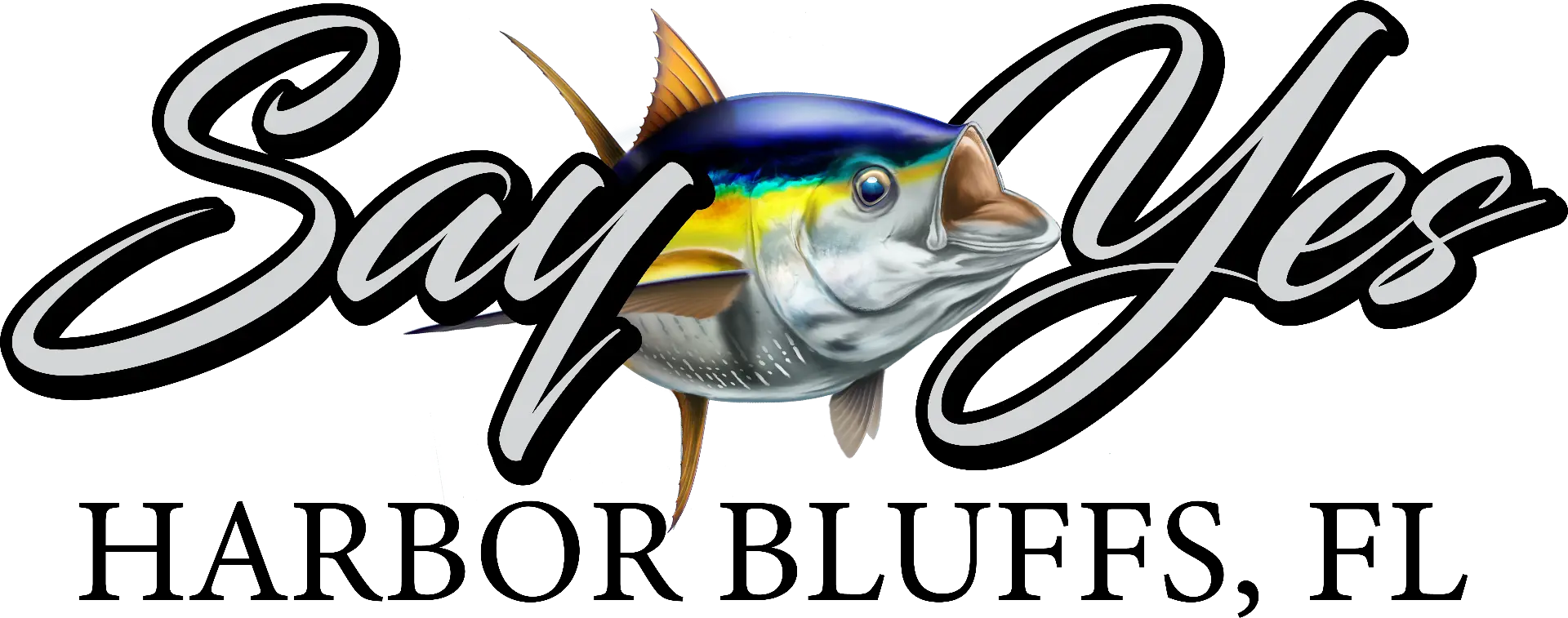 Say Yes transom design with yellowfin tuna illustration, Harbor Bluffs FL
